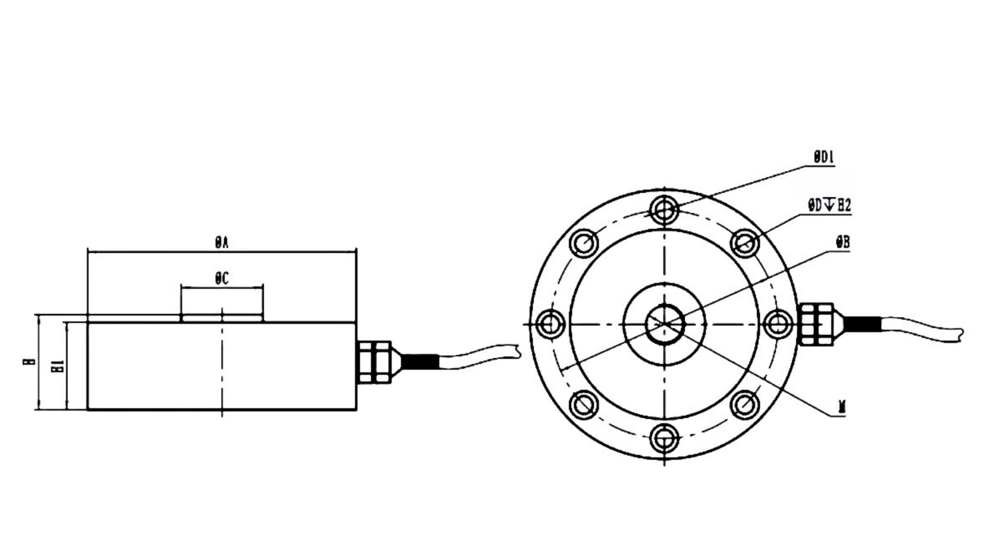 Dimension diagram of pancake load cell