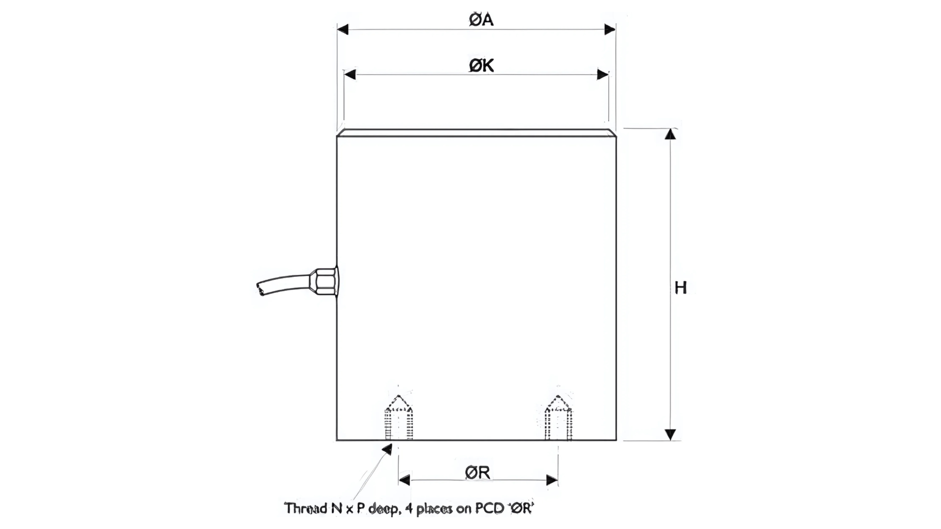Sreeka Single Column Compression Load Cell dimension diagram